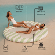 Swim Platform wtih water hammock. Lightweight and portable. New Heavy duty material construction. 4 padded handles. 4 stainless stell d-rings. Central Mesh Water Hammock.